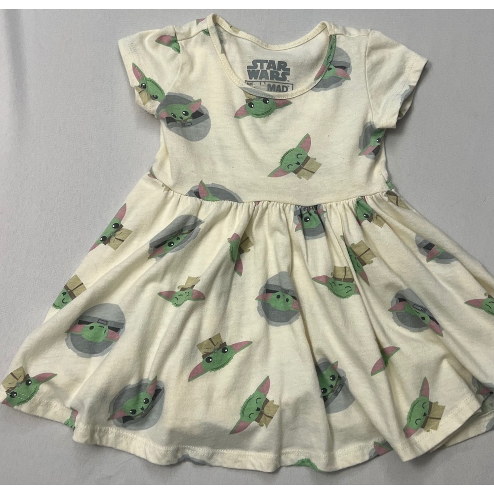 Star Wars Grogu Baby Yoda Toddler Dress 18M White Short Sleeve Disney Cute